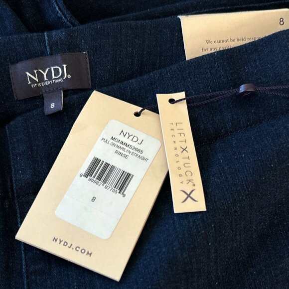 NYDJ Pull On Marilyn Straight Leg Stretch Jeans in Rinse Dark Wash New NWT 8 - Picture 6 of 6